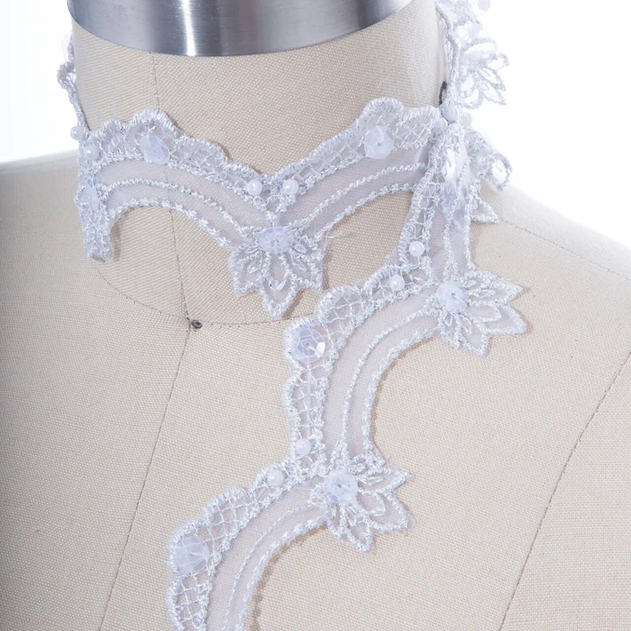 1 Yard Shimmery Silver Scalloped Sequin and Beaded Lace Trim Elegant Bridal & Formal Wear Accent